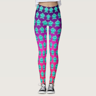 Leggings patrón de tortugas verde azuladas color turquesa a