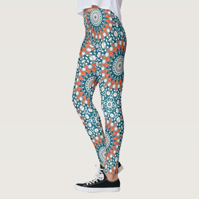 Leggings Patrón de tótem geométrico de Mandala Verde azulad (Izquierda)