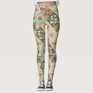 Leggings Patrón de trabajo en mosaico de diamantes rusos -