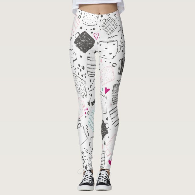 Leggings Patrón de trapo dibujado a mano, diseño impecable. (Anverso)