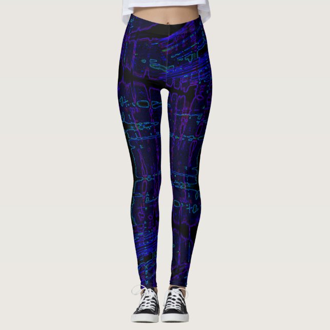 Leggings Patrón de trazo azul oscuro (Anverso)