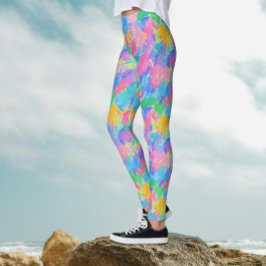 Leggings Patrón de trazo de acuarela pastel colorido abstra