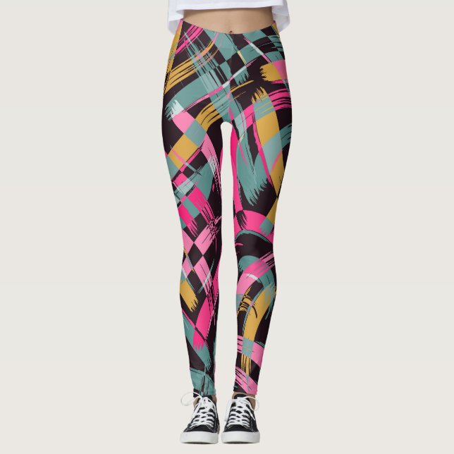 Leggings Patrón de trazo de pincel artístico. (Anverso)