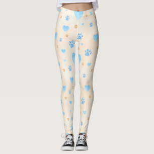 Leggings Patrón de trazos y corazones azules de color de ag
