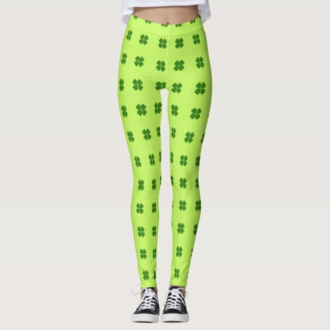 Leggings Patrón de trébol afortunado verde en el Día de San (Anverso)