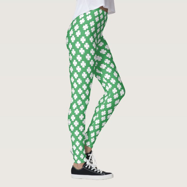 Leggings Patrón de trébol blanco de 4 hojas en VERDE (Derecha)