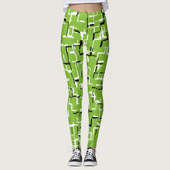 Leggings Patrón de trendy blanco verde (Anverso)