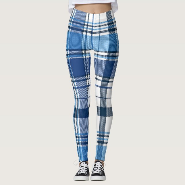 Leggings Patrón de trenzado escocés clásico con cuadros azu (Anverso)