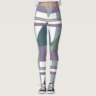 Leggings Patrón de triángulo geométrico verde violeta azul