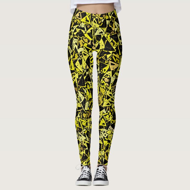 Leggings Patrón de triángulo negro amarillo (Anverso)