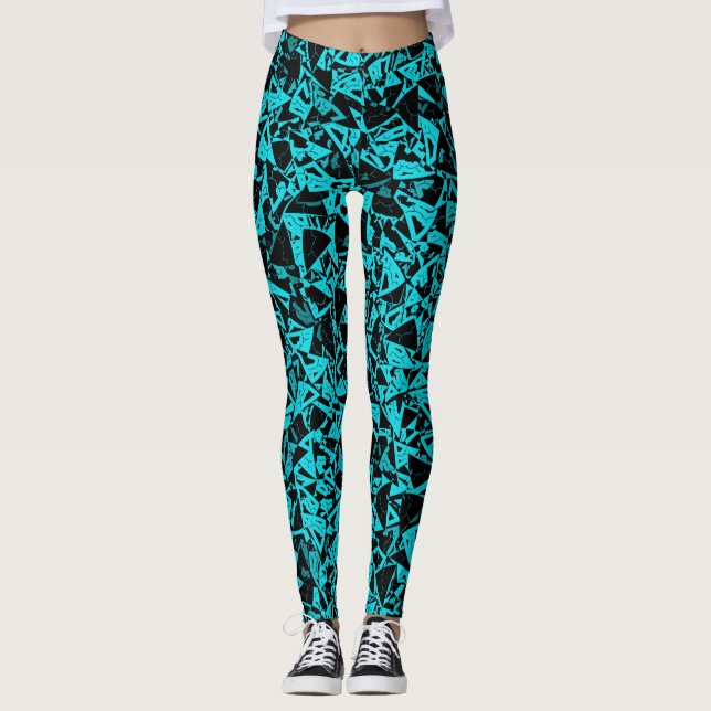 Leggings Patrón de triángulo negro turquesa (Anverso)