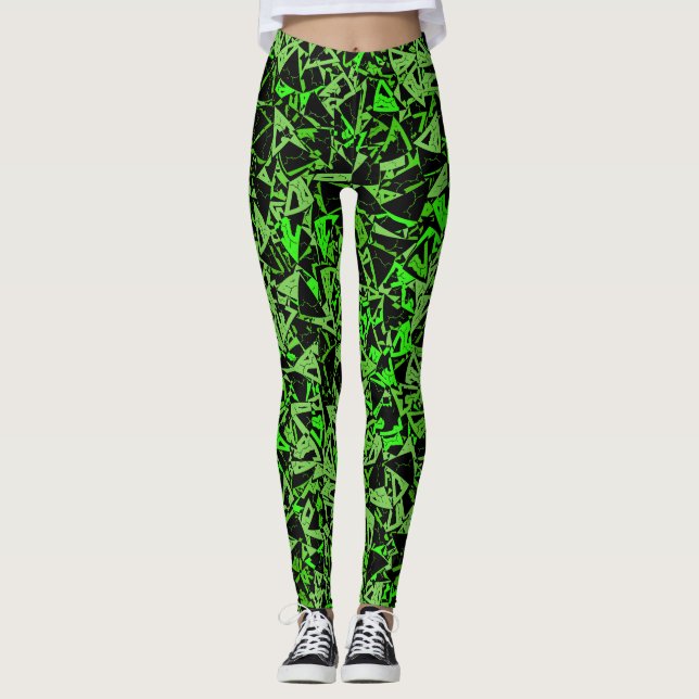 Leggings Patrón de triángulo negro verde (Anverso)