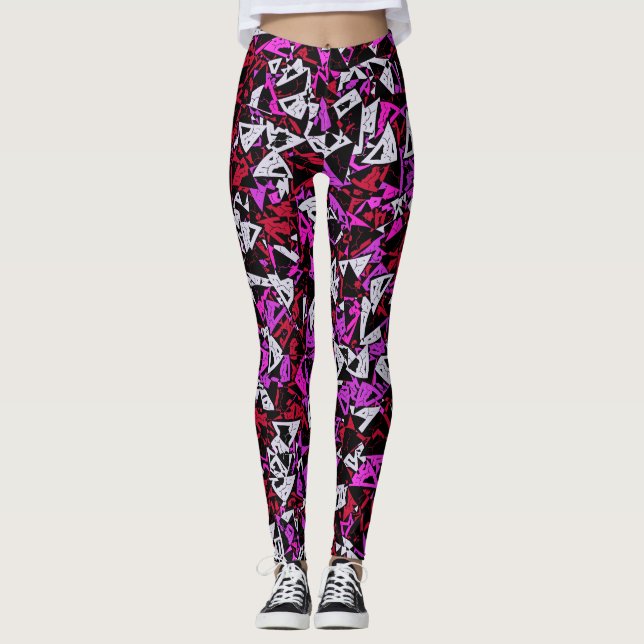 Leggings Patrón de triángulo púrpura rojo (Anverso)