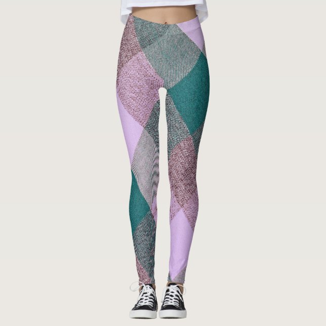 Leggings Patrón de triángulo verde de lavanda (Anverso)