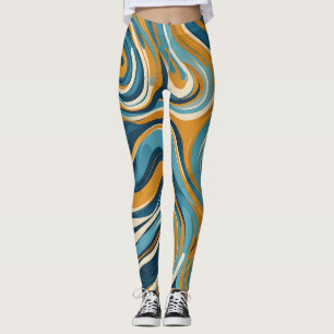 Leggings Patrón de Trippy Azul de Swirl Ochre Liquido