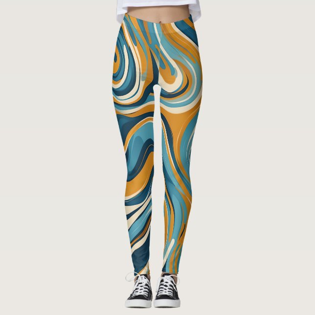 Leggings Patrón de Trippy Azul de Swirl Ochre Liquido (Anverso)
