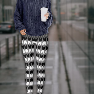 Leggings Patrón de tulipanes grises retro geométrico negro