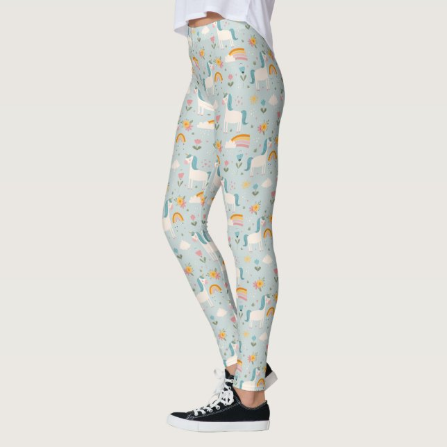 Leggings Patrón de Unicornio de arcoiris pastel (Izquierda)
