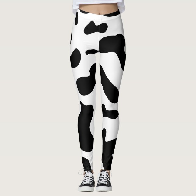 Leggings patrón de vaca negro y blanco, película de pantera (Anverso)