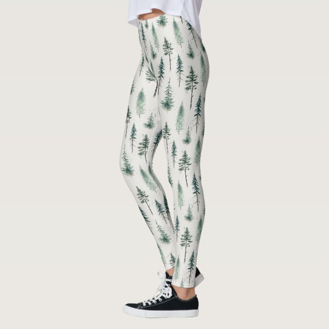 Leggings Patrón de vacaciones de árboles navideños acuarela (Izquierda)