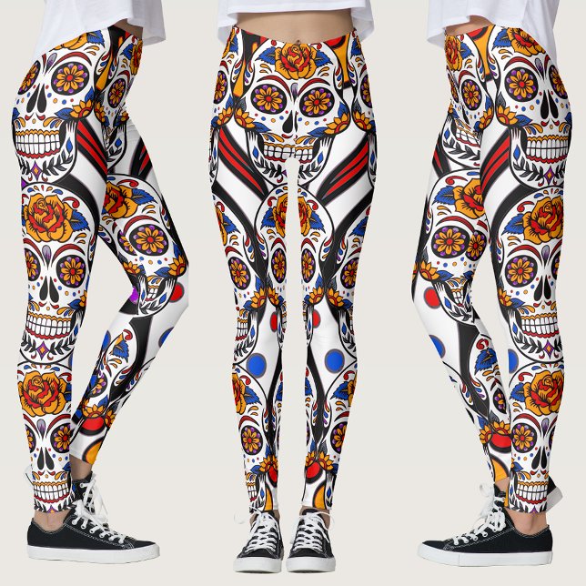 Leggings Patrón de vacaciones de cráneos de azúcar (Sugar Skulls Holidays Pattern Leggings)