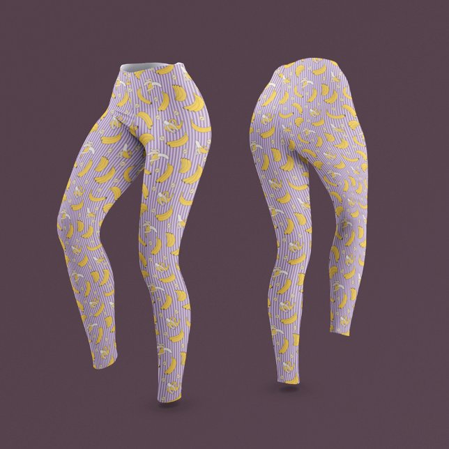 Leggings Patrón de vectores de banda de banana | Púrpura (Subido por el creador)
