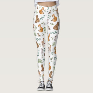 Leggings Patrón de vegetación de animales de bosque de pl