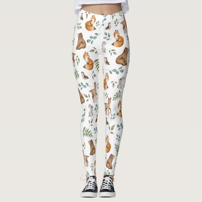 Leggings Patrón de vegetación de animales de bosque de plan (Anverso)