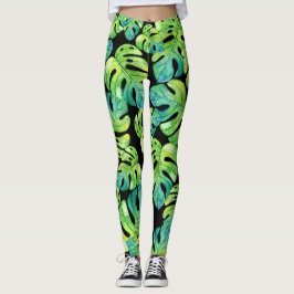 Leggings Patrón de vegetación de hojas tropicales playa Yog