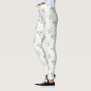 Leggings Patrón de vegetación floral Mint Green Pastel