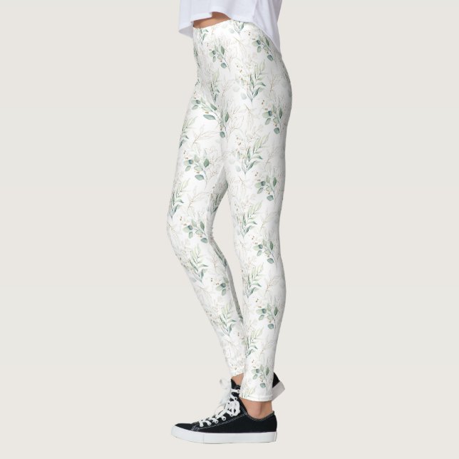 Leggings Patrón de vegetación floral Mint Green Pastel (Izquierda)