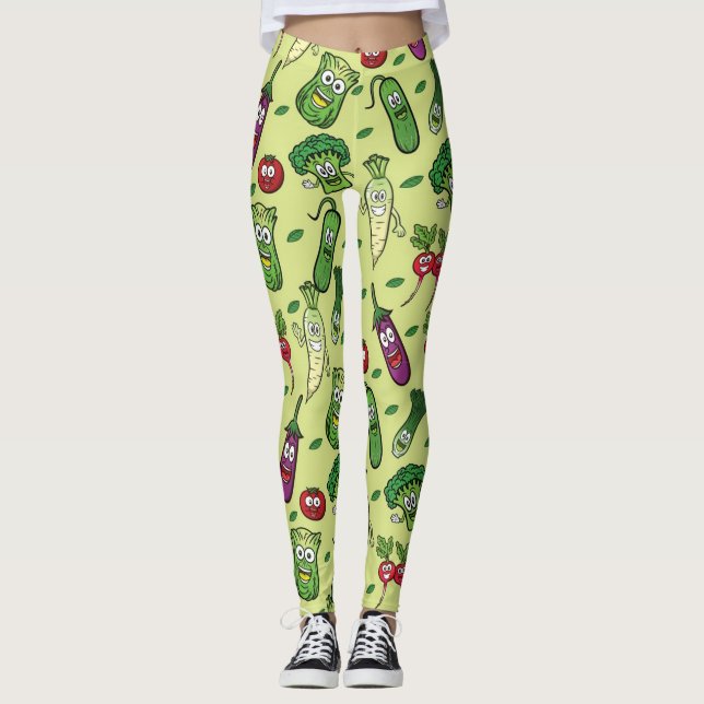 Leggings Patrón de vegetales felices (Anverso)