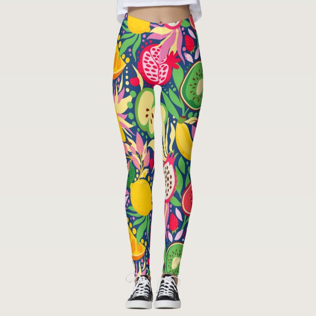 Leggings Patrón de verano de acuarela de frutas tropicales (Anverso)