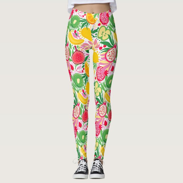Leggings Patrón de verano de acuarela de frutas tropicales (Anverso)