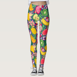 Leggings Patrón de verano de acuarela de frutas tropicales