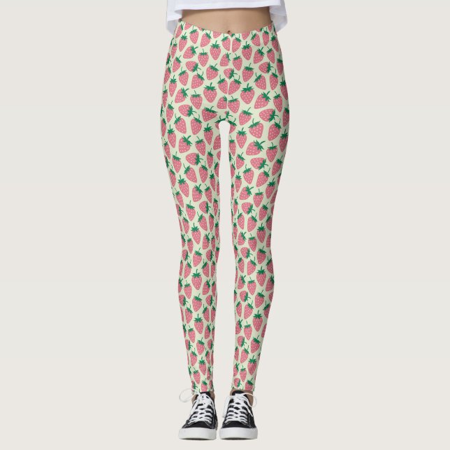 Leggings Patrón de verano de fresa rosa (Anverso)