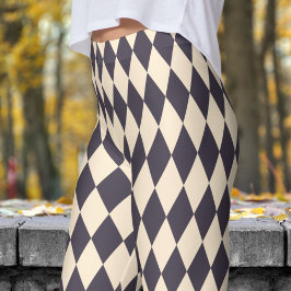 Leggings Patrón de verificación del Harlequin negro y papay