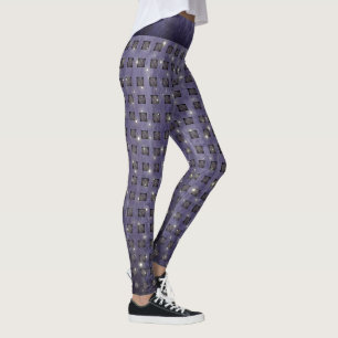 Leggings Patrón de verificación púrpura con estrellas