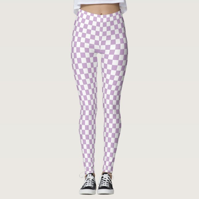 Leggings Patrón de verificación púrpura y blanco (Anverso)