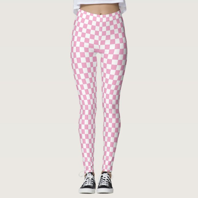 Leggings Patrón de verificación rosa y blanco (Anverso)