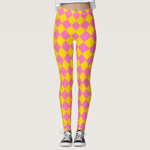 Leggings Patrón de verificador de diamantes amarillo rosado