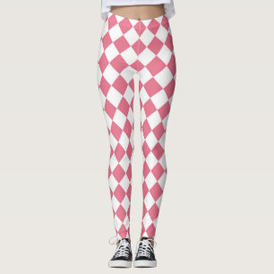 Leggings Patrón de verificador de diamantes blancos rosa