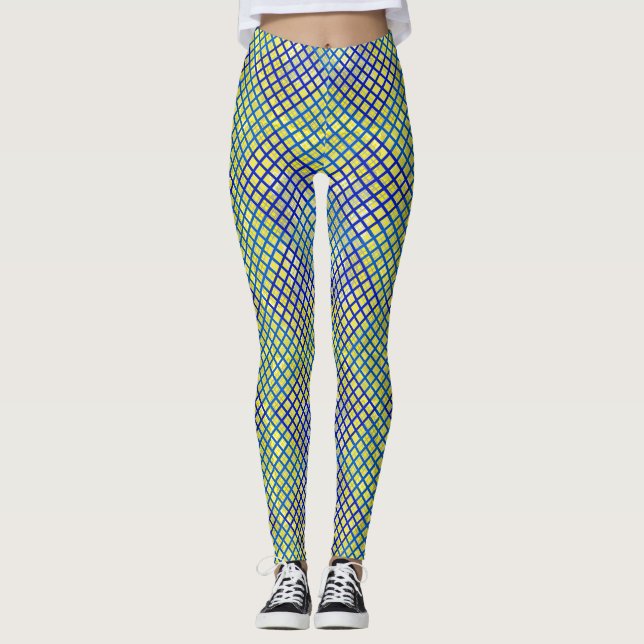 Leggings Patrón de verificador diagonal Azul 02.w BG amaril (Anverso)