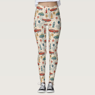 Leggings Patrón de viaje por carretera vintage (2)