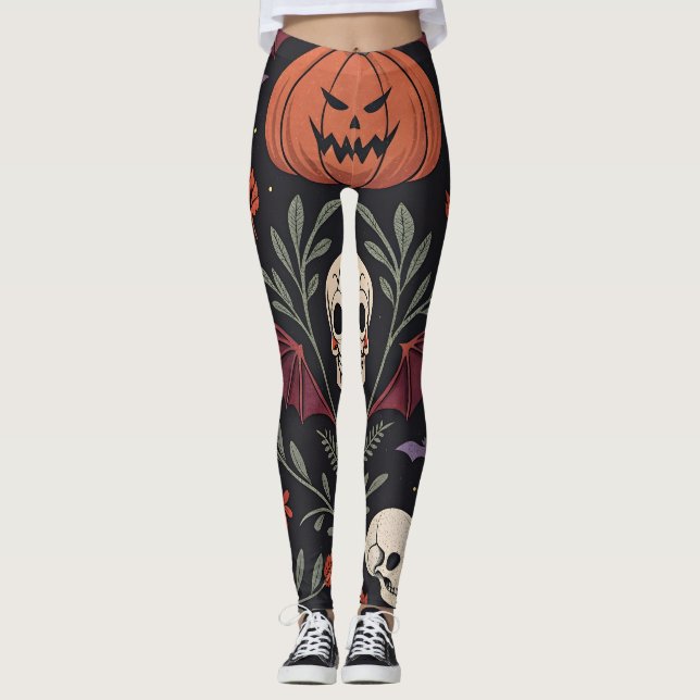 Leggings Patrón de vibraciones de Halloween (Anverso)