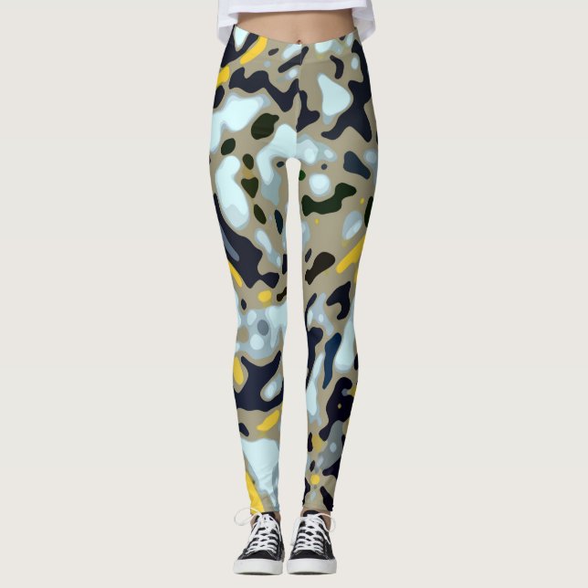 Leggings Patrón de vídeo - amarillo blanco azul beige negro (Anverso)