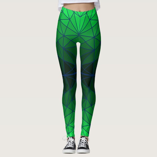 Leggings Patrón de vidrio manchado 02.Green.DBlue Line BG (Anverso)