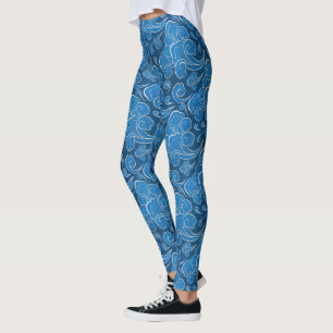 Leggings Patrón de viento tradicional japonés azul