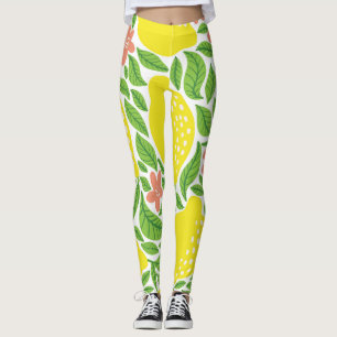Leggings Patrón de vintage de verano del cítrico limón
