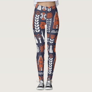 Leggings Patrón de vintage del arte folclórico escandinavo